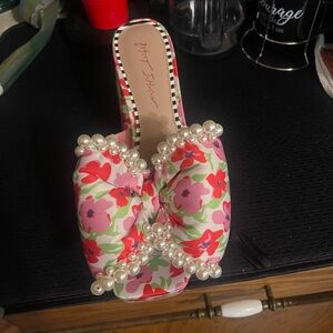 Betsey Johnson Pink Floral Pearl-Embellished Mules